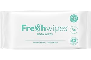 FRE SHWIPES FreshWipes Unscented Antibacterial Body Wet Wipes For Adults 1 Pack (12 Wipes) - Extra Large Biodegradable - Dermatologically Tested & Suitable for the Elderly or Disabled - Great for Camping
