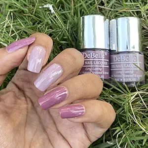 DeBelle Fleur De Pearl Gel Nail Polish Gift Set of 2 - Light Mauve (Laura Aura), Pastel Purple (Vintage Frost) - 16ml (8ml Each)
