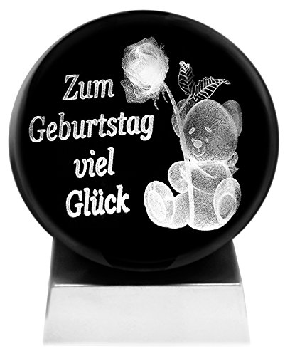 Preisvergleich Produktbild Kaltner Präsente Stimmungslicht – Ein ganz besonderes Geschenk: LED Kerze / Kristall Glaskugel / 3D-Laser-Gravur Geburtstagskarte Herzen ZUM GEBURTSTAG VIEL GLÜCK