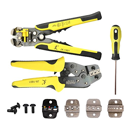 Crimpzangen Abisolierzange Set,Paron Professionelle D4301 Zwinge Zange Set - Presszange Crimpzange + Abisolierzange + Schraubendreher S2 + 3 Einsätzen + 4 Schrauben + Tasche, 0.25-6.0mm für isolierte unisolierte Aderendhülsen Ratsche Kabelschuhe