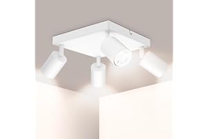 Ketom Lampada Faretti da Soffitto Orientabili, GU10 Faretti LED da Soffitto Bianco, Quadrato Moderna Plafoniera LED Faretti 4 Luce, Faretto da Parete Interno per Cameretta, Cucina, Senza Lampadina