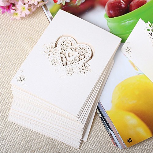 Musuntas 50Tlg Liebe Herz Laser Schnitt Namenskärtchen / Platzkarte / Namensschild / Sitzkarte / Namenskarte / Tischkarte / Tischkärtchen für Hochzeiten Feste oder Partys - 3