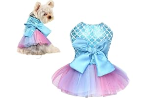 PETANGEL Small Dog Birthday Dress,Mermaid Print Spring Clothes for Small Dogs Girl Puppy Princess Tutu Cute Puppy Kitten Tulle Dresses Pet Party Costumes (Size:S,Chest: 35cm) Only for Miniature Breed
