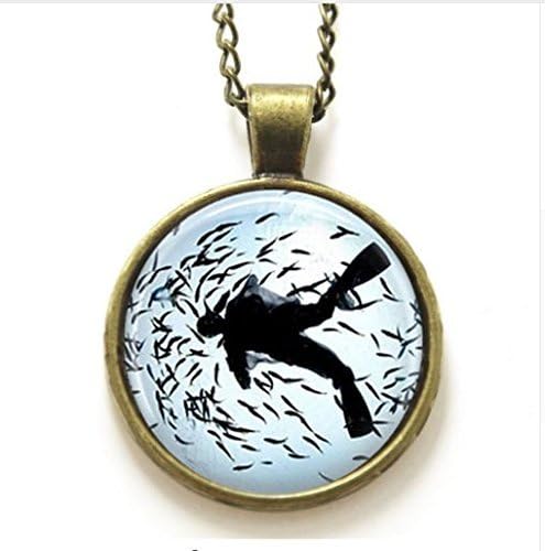 Scuba Diver necklace, Snorkeling Swimming Nautical Ocean Art necklace, Diver print glass necklace