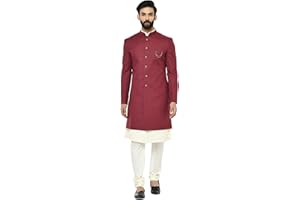 KISAH Herren Sherwani Set, grüne Baumwolle, normale Passform, Mandarinenkragen, lange Ärmel