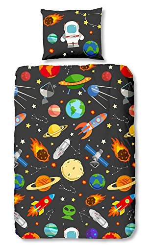 Good morning 4910-A, 135cm bettwäsche planet, 100 Prozent Baumwolle, grau, 200 x 135 x 0,5 cm