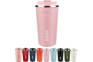SUNTQ Reusable Coffee Cups Travel - Coffee Travel Mug with Leakproof Lid Stainless Steel Coffee Travel Cup (Pink, 18oz/510ml)