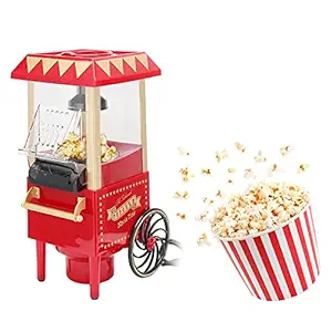 Hot Air Popcorn Popper - Retro Compact Electric Mini Popcorn Maker Automatic Popcorn Popper Popcorn Machine with Cart & Measuring Spoon for Party Movie Birthday Gift 1200W 0.27L(Pink)