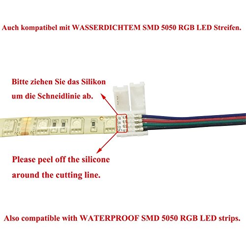 LitaElek 10x RGB 5050 Schnellverbinder 10mm Breit 4 polig Verbindungskabel Anschlusskabel LED Stripe Verbinder Adapter für SMD 5050 RGB LED Streifen zu RGB 3528 2835 LED Streifen, zu DC Stromversorgung, zu LED Controller-17cm, Ohne Löten - 6