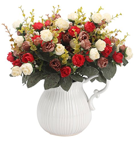 Amkun, mazzo di rose artificiali, costituito da 7 rami e 21 rose, realizzato in seta. Bouquet decorativo, ideale per case, feste, matrimoni. La confezione contiene 2 mazzi Red Coffee