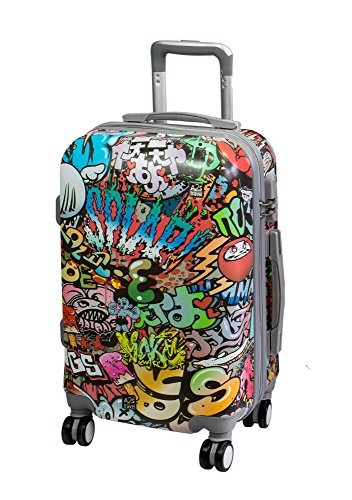 A2s Equipaje cabina maleta ligera y duradera maleta de cáscara dura con 8 ruedas giratorias llevar bolso (aviones) Graffiti 55x35x20cm