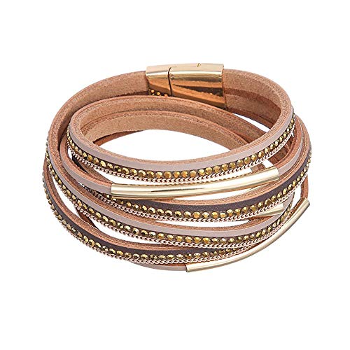 Preisvergleich Produktbild Retro Geflochtenes Lederarmband Für Männer Frauen Manschette Wickelarmband Böhmischen Strass Leder Geflochtene Armbänder Mehrschichtige Mit Magnetschnalle Breite Manschette Armband Für Mädchen Frauen