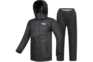 ILM Chubasquero Moto Impermeable Hombre-Traje de Lluvia Resistente al Desgaste, 6 Bolsillos, Juego de 2 Piezas con chaqueta y pantalones