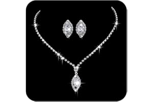 Unicra Set di collana e orecchini da sposa in argento con strass e girocollo da sposa per donne e ragazze (C)