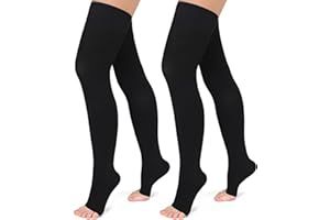 Evolyline Medical Open Toe Thigh High Compression Stockings for Women & Men with Silicone Band, Firm 20-30 mmHg Compression Socks Graduated Support for Varicose Veins Edema Flight