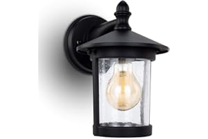 LUTEC Outdoor Wall Lights, Black E27 Bubble Glass Lantern, Waterproof Aluminium Garden Wall Lights Mains Powered for Patio, Terrace, Balcony, Porch, Garage