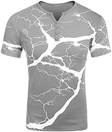 zeela Herren Men Casual Lightning Printing Henley Shirts Short Sleeve T-Shirt Top
