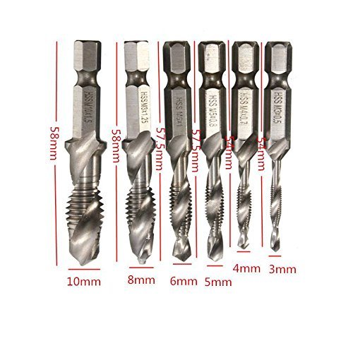 Audel Profi Gewindebohrer Bit Satz, 6 tlg 1/4″ HSS Sechskanntschaft Kombigewindebohrer Bitsatz HSS (M3 M4 M6 M8 M10) - 5