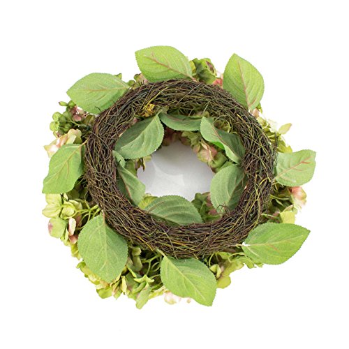 Sommerlicher Hortensienkranz aus künstlichen Blumen auf Rattan, grün-rosa, Ø35 cm – Deko Kranz für Tür, Tisch oder Wan – artplants - 2