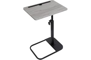 kiss me TV Tray Table, Small Adjustable Height Table C Shaped End Side Table Sofa Arm End Side Table with Phone and Tablet Slot for Sofa, Bed, Living Room Bedroom Balcony Patio (Gray)