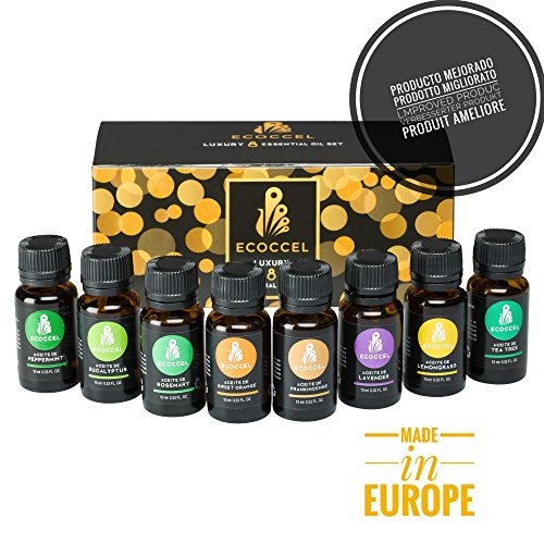 Aceites esenciales naturales, aceite esencial de lavanda, romero, puros 100%, mejores aceites esenciales para belleza, aceites esenciales aromaterapia para el hogar. Pack 8 ecoccel luxury 10 ml.