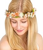 SIX "Blumen" Haarband, Haarreif, Kopfschmuck, Blumenkranz mit kleinen Blumen orange nude mit rosanen Band Knoten zum Verschließen, Festival (456-268)