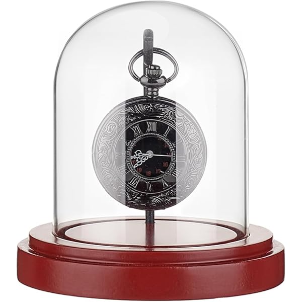 Dôme En Verre Avec Crochet Pour Montre De Poche - Base Bois Laquée Noire, Protection Ant Poussière, Diamètre Intérieur 68 Mm