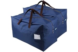 AMONSEN Pack of 2, 100L Sturdy Travel Duffle Storage Bag for Clothing, Wedding Dress, College Dorm room, House Moving, Go-To-School Carry Bag with Zip Closure & Sturdy Handles, Blue