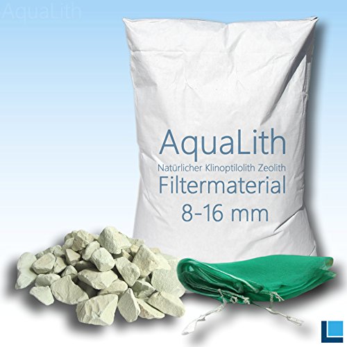 25 KG ZEOLITH Filtermaterial 8-16 mm + 2 x Filtersäcke XL 43x60 cm für Koiteiche, Gartenteiche, Zierteiche und Schwimmteiche