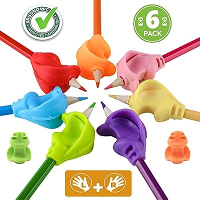 NOREEN Guide Doigt Enfant, adaptateur crayon ergonomique, aide écriture,correction de la posture,pour droitiers et gauchers pour enfants, étudiants - Lot de 6