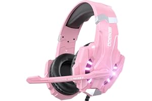 Bengoo G9000 Stereo Gaming Headset for PS5 PS4, PC, Xbox One Controller, Noise Cancelling Over Ear Headphones with Mic, LED Light, Bass Surround, Soft Memory Earmuffs for Laptop Mac Nintendo (Pink)