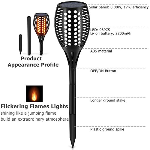 Solarleuchten 96 led hell spotlight Gartenleuchte Solar led licht garten beleuchtung soalr spotlight Außen Rampenlicht warmlicht Wasserdicht Beleuchtung für Landschaft Garten Fahrweg Pfad Hofen Rasen ideal fuer Hochzeit Party Atmosphäre Weihnachtsdekoration usw (Schwarz 2PCS) - 4