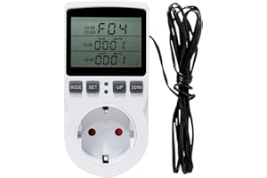 LUFEIS Digital Thermostat Steckdose, Temperaturregler 230 V mit Fühler, LCD Bildschirm Heizen Kühlen Temperaturschalter, Digital Thermostat Steckdose für Gewächshaus, Aquarium, Terrarium, Reptilien