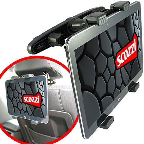 scozzi® 360° car headrest mount for Apple iPad / 2 / 3 / 4 / Air / Air 2 / Air 3 / mini / mini 2 / mini 3 / mini 4 / Pro (10.5) / backseat rear back seat tablet holder black (ama4)