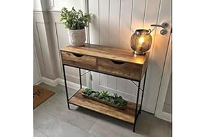 DYLEX 2 Drawer Console Table Black Metal Frame & Wooden Drawers and Shelf Furniture