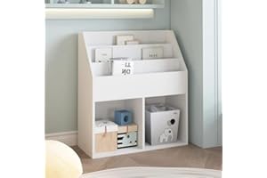 BAKAJI Libreria Per Cameretta Bambini Struttura in Legno Scaffale Con Ripiani Porta Giocattoli Libri e Riviste Design Moderno Arredamento Camera Bimbi Colore Bianco (79 x 72 x 32 CM)