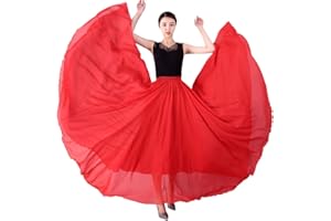 YAOTT Gonna Danza del Ventre Donna 720 Gradi Doppio Strato Gonna Lunga Fluido da Ballo in Chiffon Tinta Unita Maxi Gonne Grande Swing Pratica Costume Full Circle Gonna Flamenco Abbigliamento da Ballo