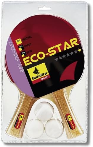 ECO Star *Racket Set with 2 Rackets and 3 Qualitätsbällen Racket Eco-Star made from veneered M 5 MM strong wood handle shape "straight"