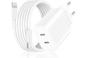 ANVSI Chargeur Rapide pour iPhone 14/14 Pro/14 Pro Max/14 Plus/13/13 Pro/12/12 Pro/11/SE/XS/XR/X, 2 Port 20W USB C Prise Secteur Type C Adaptateur Bloc Embout et 2M Original Câble
