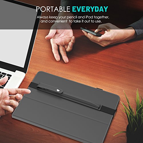 MoKo Halter für Apple Pencil – Premium PU Leder Bleistift Stift Schleife Sleeve Cover Schreibzeug Schreibgerät Beutel mit abnehmbare Gummiband für Apple iPad Pro 12.9 Zoll Hülle Case, Space Grau - 7