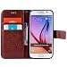 Samsung Galaxy S6 Lanyard Strap Leather Case,Samsung Galaxy S6 Bookstyle Magnetic Closure [Brown Solid Color] Stand Flip Case,Herzzer Premium Elegant[Embossed Butterfly Tree Cat Painted] PU Leather Fold Wallet Case Inner Flexible TPU Case Folio Smart Cover with [Kickstand] Stand Function Card Holder and ID Slot Slim Flip Protective Skin Cover for Samsung Galaxy S6 + 1 x Black Cellphone Kickstand + 1 x Black Stylus Pen