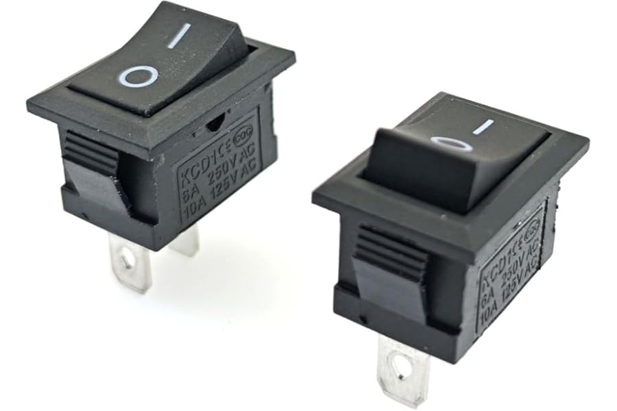 JZK 2Pcs On/Off Rectangle Mini Rocker Switch, 2 Position SPST 2 Pin Snap 6A 250V/10A 125V AC for Car Auto Boat Household Appliances