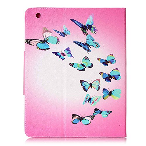 iPad 2 iPad 3 iPad 4 Hülle, Deenor Bunt Painting und Stilvoll Brieftasche Tasche PU Leder Flip Protective Stand Tasche Schutzhülle Hülle für Apple iPad 2 iPad 3 iPad 4 Generation.[Blue Butterflies] - 3