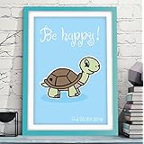 BE HAPPY Bild mit individuellen Namen und Datum als Bild für das Kinderzimmer für Mädchen & Jungen – perfektes Geschenk zur Geburt, Taufe, Geburtstag - Rahmen optional zubuchbar