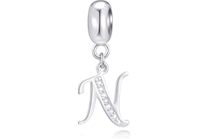 GLOWDAS 26 Letters Charms Initial A-Z Alphable Pendant Beads, fit European DIY Bracelet, 925 Sterling Silver Dangle Letter with CZ Charms, Gifts for Mothers Day/Family/Friends