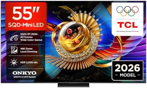 TCL TV 55Q7D PRO 55” SQD-Mini LED, 4K HDR 2000 nits, 480 zonas de atenuación, Google TV, Dolby Vision IQ y Atmos, 2.1 Onkyo, 144Hz, Apple AirPlay 2 y Alexa