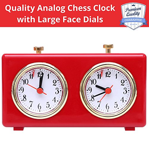 Preisvergleich Produktbild BETTERLINE Retro Glänzende Rote Analoge Schachuhr Zeitgeber – Aufzieh-Mechanismus Schachuhr mit großen Zifferblättern leicht zu lesen, Keine Batterie erforderlich