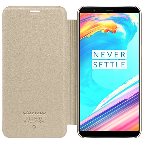 Nillkin Sparkle - Carcasa tipo funda libro protectora y antideslizante para OnePlus 5 - Dorado