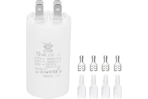 PATIKIL CBB60 10uF Run Capacitor,1 Pcs AC450V 4 Pin Double Insert with Sheath Spring, White