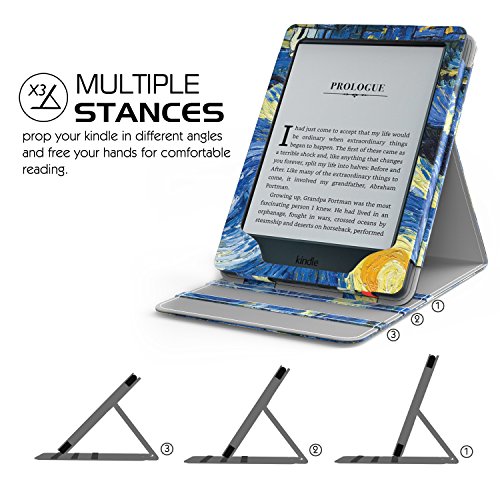 MoKo Hülle für Kindle 8 Generation – Vertikal Flip Kunstleder Ständer Schutzhülle Smart Cover mit Auto Sleep / Wake für Neue Amazon Kindle (8. Generation – 2016 Modell) 6 Zoll eReader, Sterne Nacht - 6